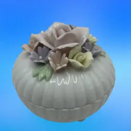 Porcelain White Trinket Box, 4” Wide x 3-3/4” Tall