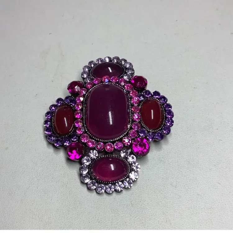 Purple & Pink Stone Brooch Or Pendant 2 1/4”