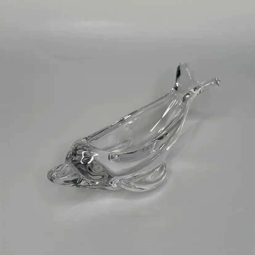 Vintage Vannes-le-Chatel Art Crystal Glass Dolphin Bowl...Made in France