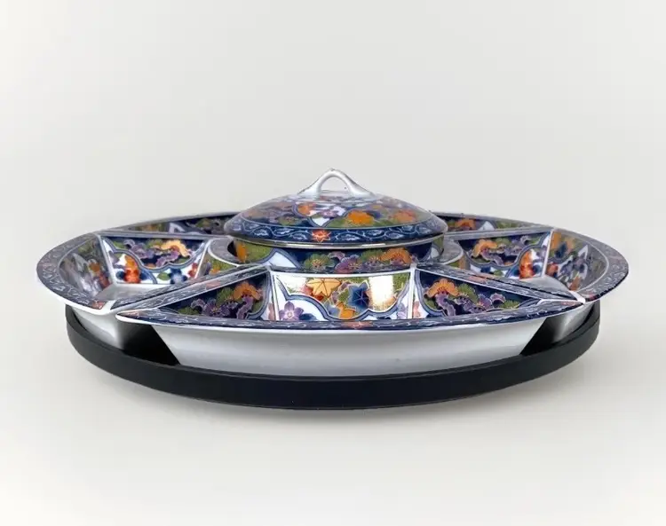 *VTG* Japanese Hand Painted Imari Porcelain Condiment Set On Lazy Susan (8 PCS)
