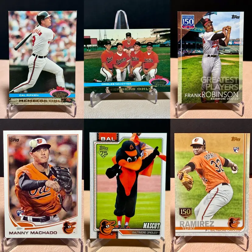 Baltimore Orioles 6 Card Lot Cal Ripken Manny Machado Frank Robinson Team Mascot