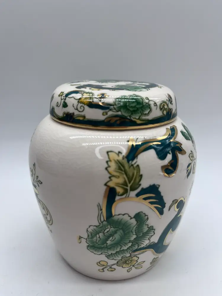 Circa 1920 MASON’S England Chartreuse Green/Gold Ginger Jar Lidded Ironstone