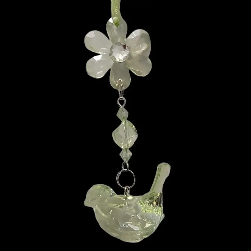 Christmas Bird Ornament Faceted Acrylic Peridot Sparkles Window