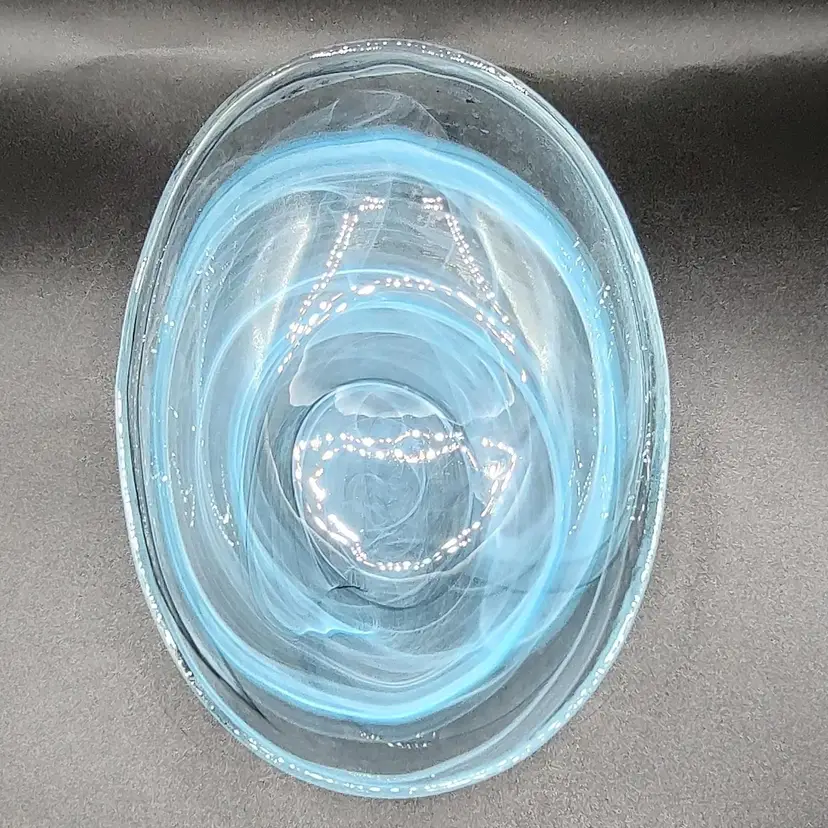 Blown Glass Blue Swirl Oval Catch-all Bowl