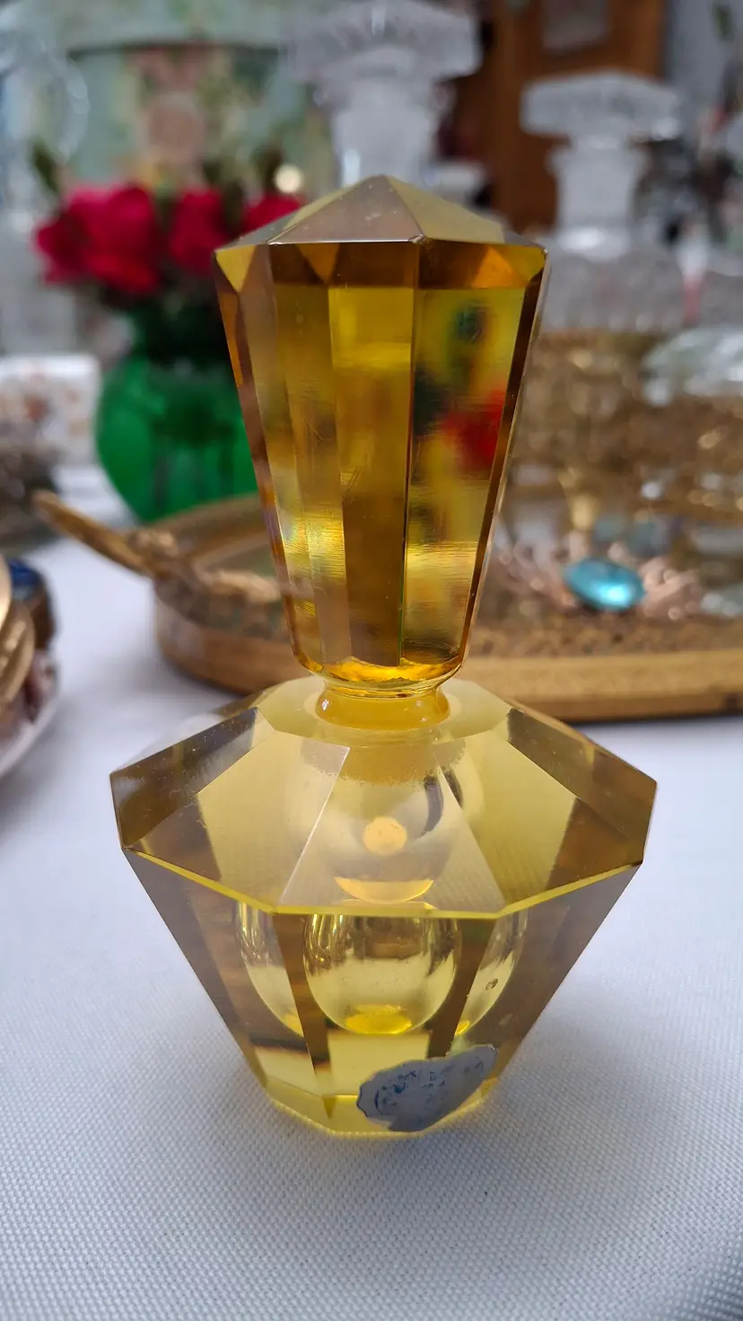 130 Vintage I. Rice Hand-Cut Amber Glass Perfume Bottle