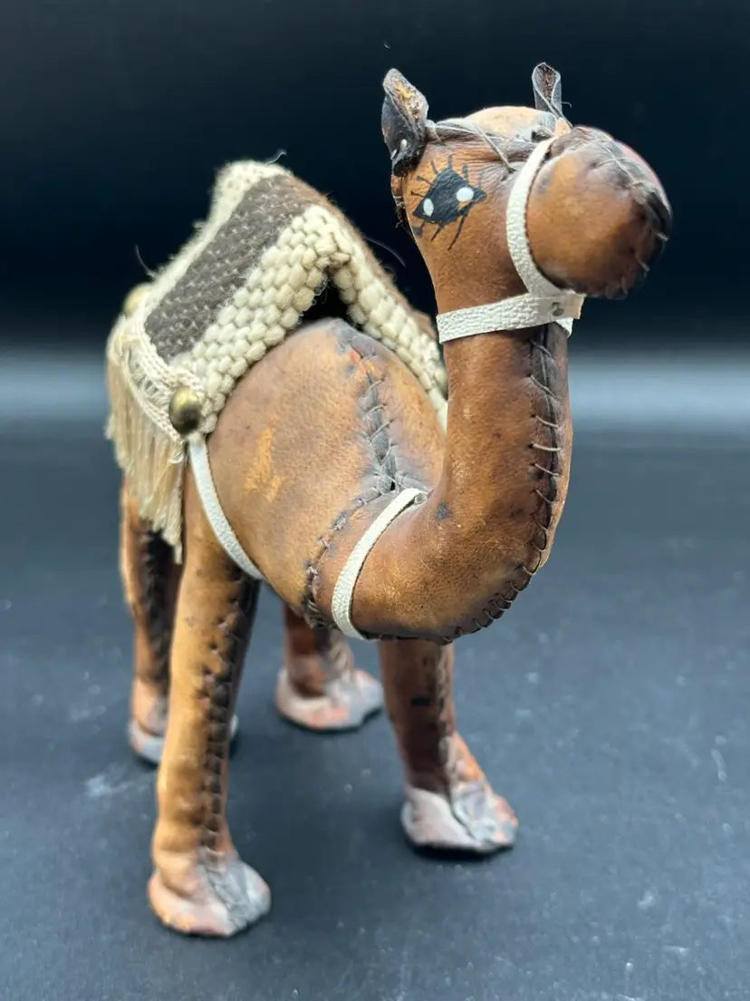 Vintage Handmade Stitched Leather Camel Saddled Unique Nativity