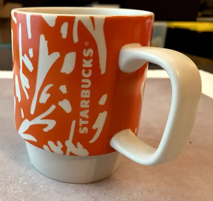 Starbucks Mug 2016 Orange Spring Flowers Floral Matte 12 oz 4 1/8" Tall Stacking