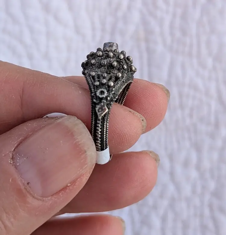 Vintage Sterling Silver Dome Ring with Petite Turquoise Stone, Size 6.5