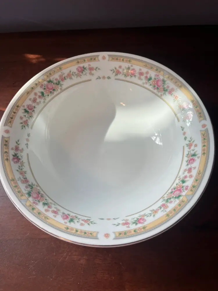 Kentfeild And Sawyer- Vintage fine china White porcelain tureen, serving bowl, and 4  napkin rings with floral pattern.