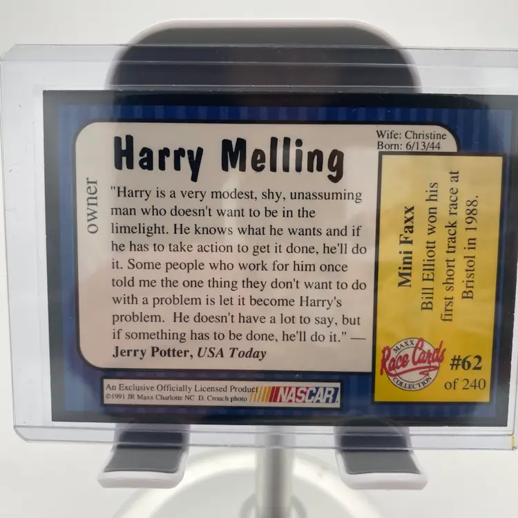 NASCAR Maxx '91 Race Cards Harry Melling Trading Card #62