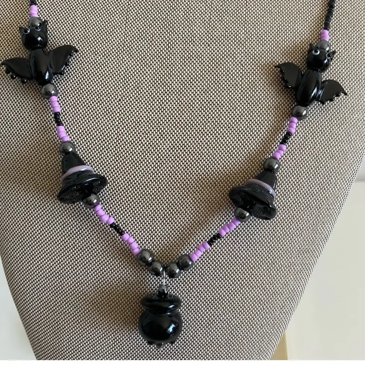 Witches Brew Lampworks Glass Beaded Necklace Vintage