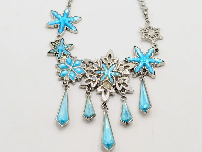 Euro Disney Elsa Necklace Snowflake Frozen Jewelry Ice Blue Read