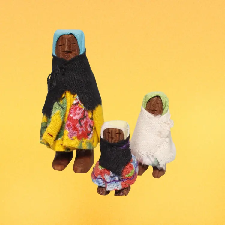 Handmade Folk Art (Mexico) Miniature 1960 Tarahumara Rarámuri Wooden Hand Carved Folk Dolls, Native First Nations of Mexico *Repaired*