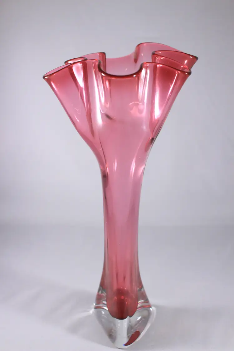 Jonathan Winfisky Handkerchief Cranberry Pink Art Glass Vase - Signed (1996)