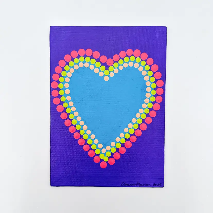Valentine's Day Heart Dot Painting Blue on Purple