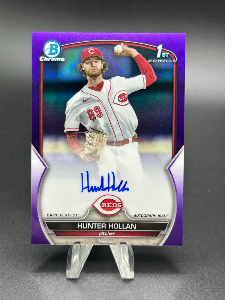 HUNTER HOLLAN 2023 Bowman Draft Purple Chrome Auto /250 CDA-HH Reds
