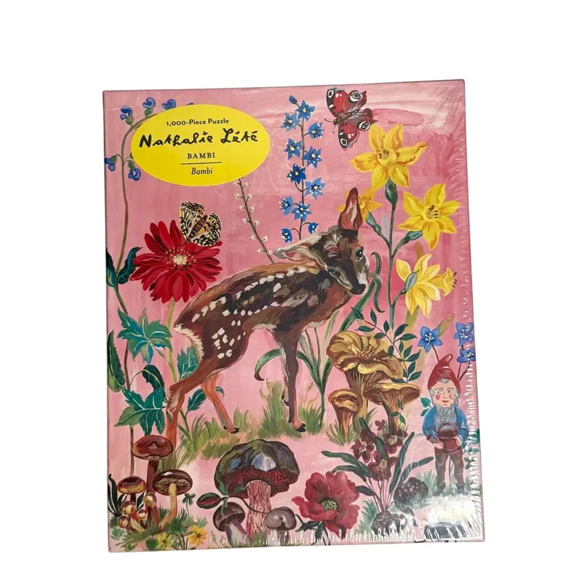 Nathalie Lete 1000 Pc Puzzle Deer/Fawn Elf Mushrooms Flowers & Butterflies Pink Blue Yellow Plus Mini Poster New Sealed
19” x 23”
