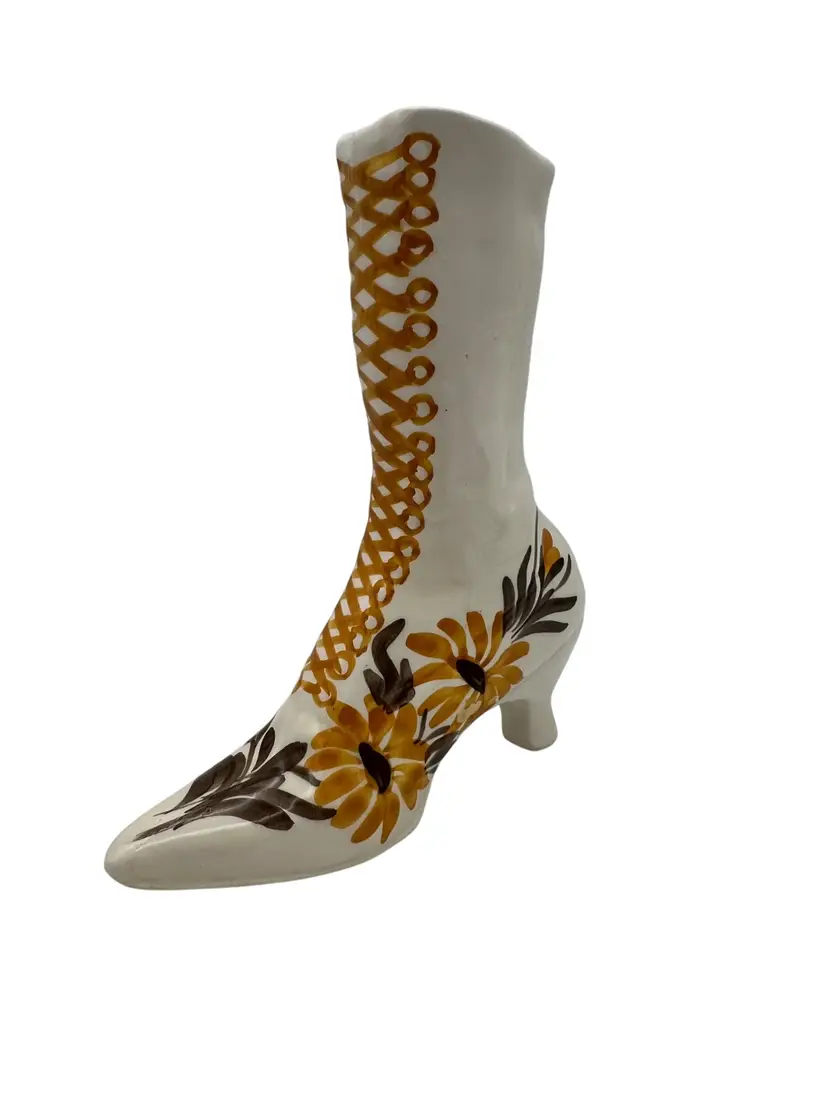 Vintage Cash Family Pottery Ceramic Victorian Ladies Boot Floral Design 6.25"
