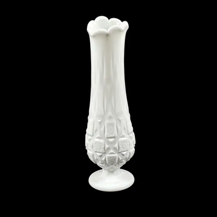 Westmoreland Milk Glass Old Quilt Swung Vase 11.5”