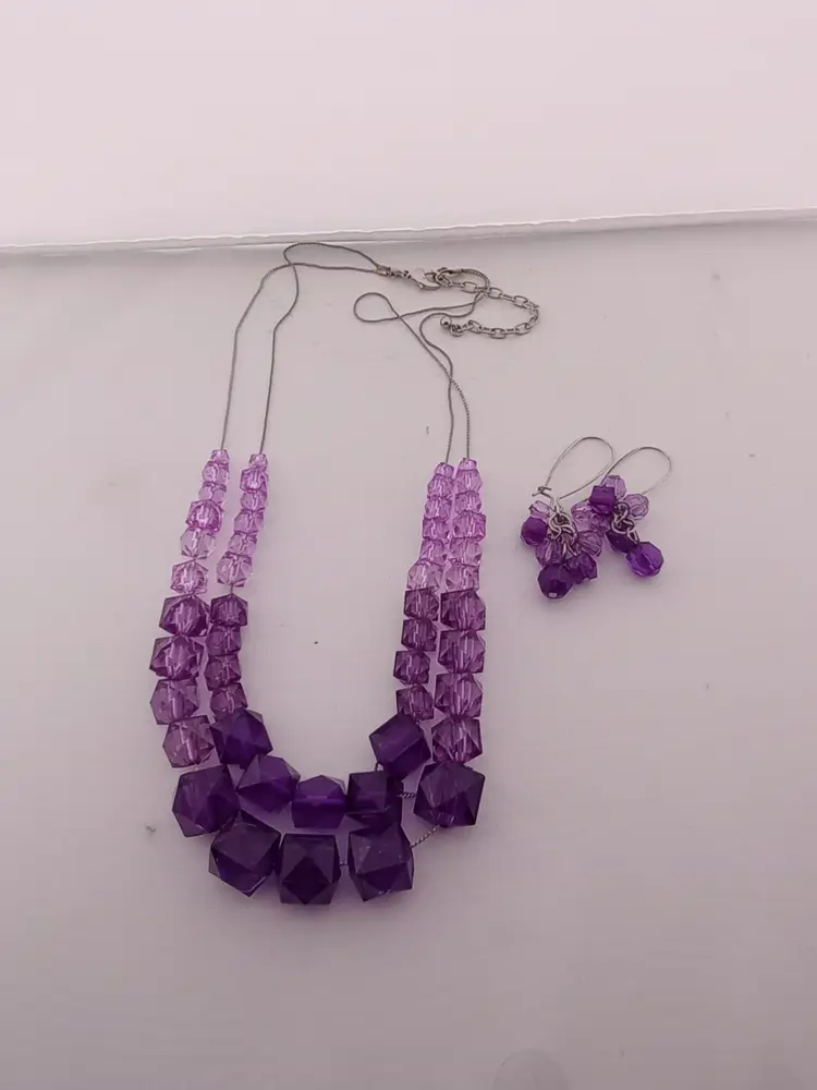 Purple faceted bead necklace and earrings