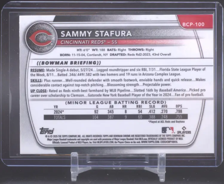 2025 Bowman Chrome Reptilian Refractor, Sammy Stafura, Cincinnati Reds