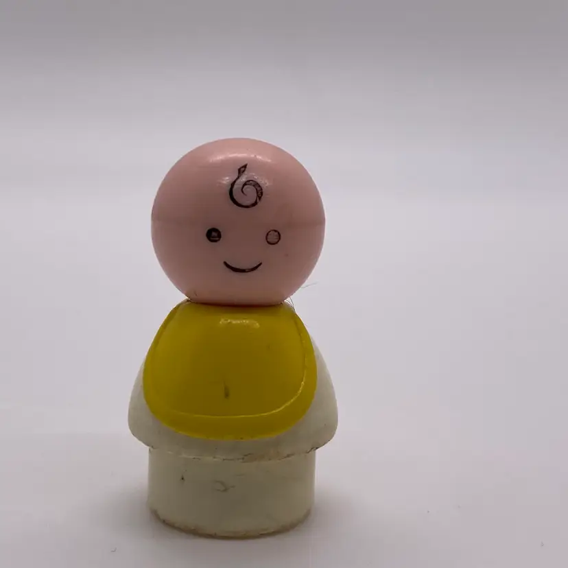 Vintage Fisher Price Little People Family Baby With Yellow Bib