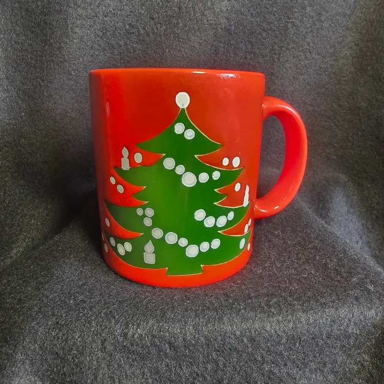 Vintage Wächtersbach Christmas Tree Mug – Red Stoneware Holiday Cup Germany