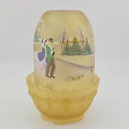 Fenton Signed Hand-Painted Star of Wonder Amber Satin Glass Fairy Lamp