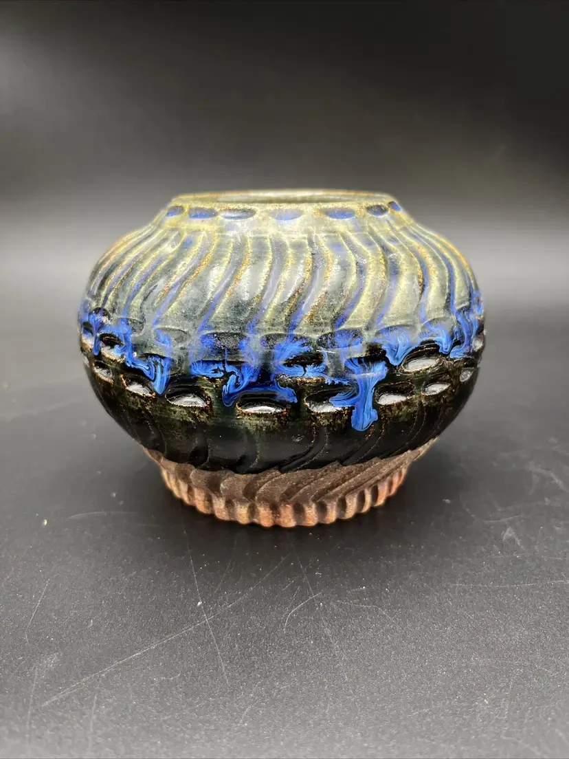 NC POTTERY DRIP GLAZE POT BY SANDI BARDEN LWS CLAY HORSE STUDIO OOAK PIECE