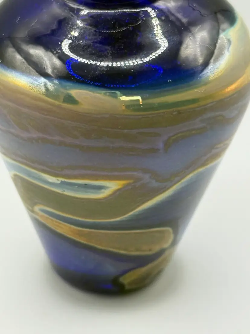 Blown Glass Small Cobalt Vase 2”x1.5” Signed