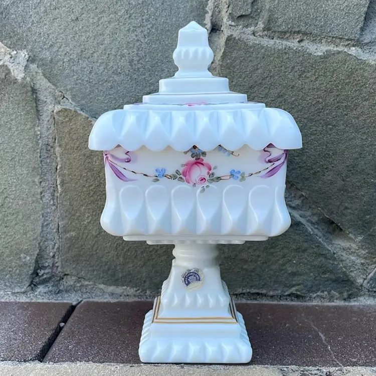 Westmoreland Milk Glass Wedding Covered Candy Bowl