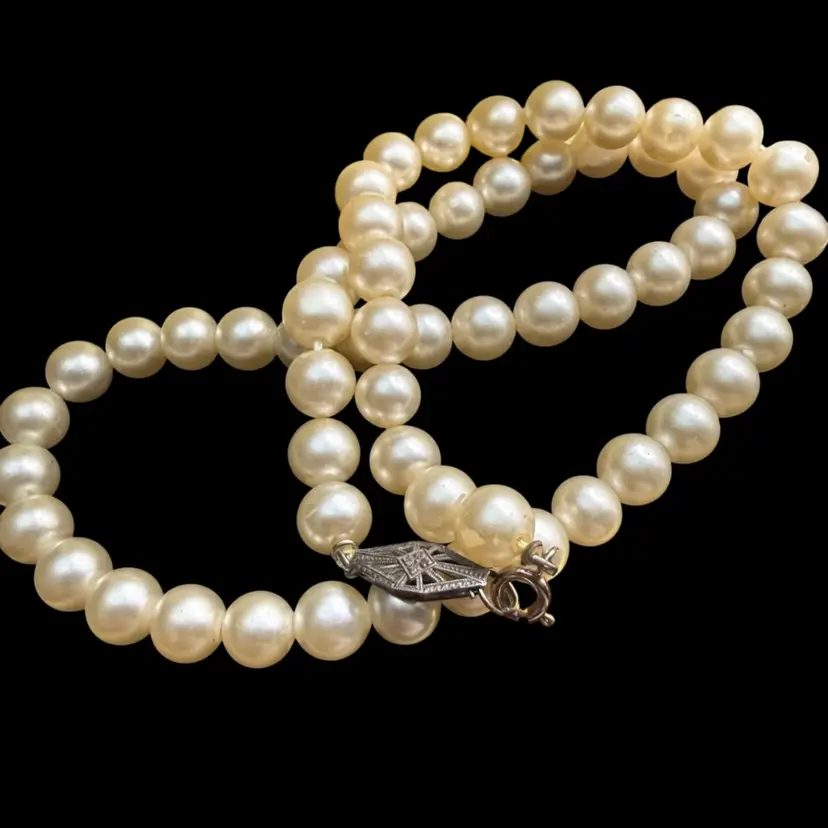 Vintage Faux PEARL Necklace STERLING Silver Clasp CHOKER Length 15-3/4" Long