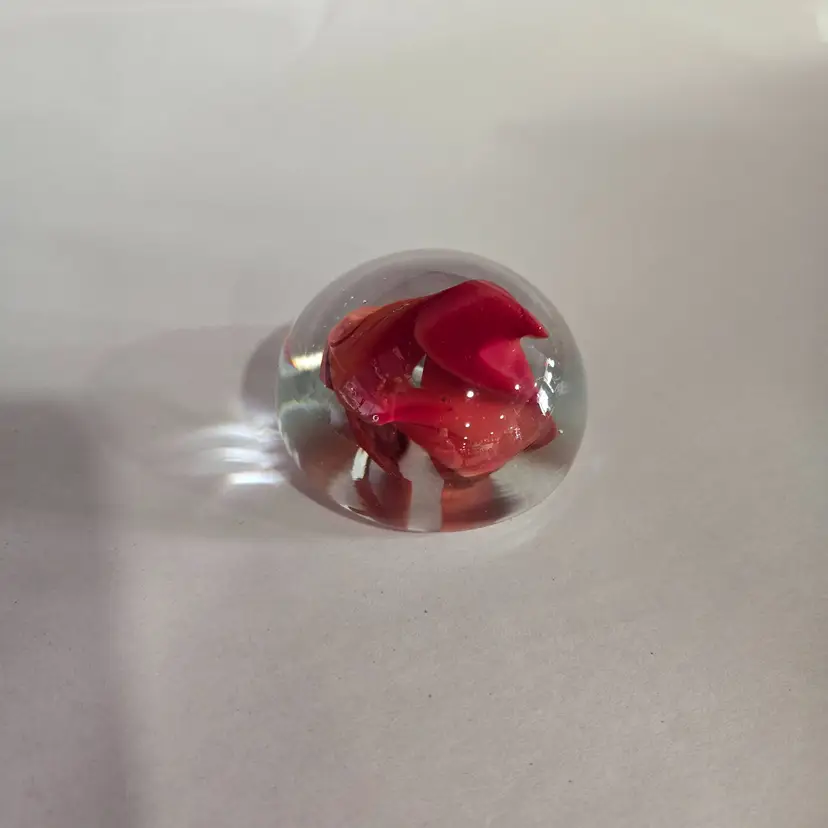 Vintage Glass Paperweight w/ Red Ribbon