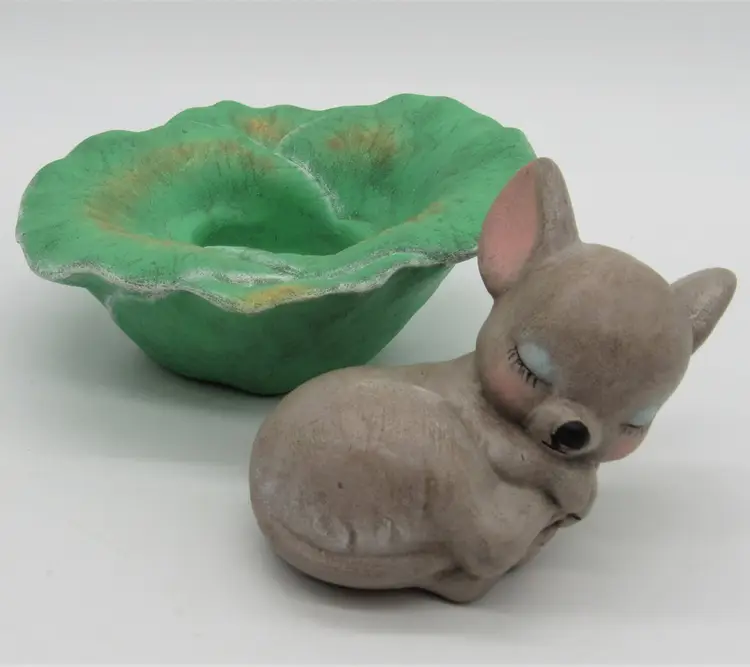 Adorable Sleeping Mouse in Cabbage Ceramic Figurine
