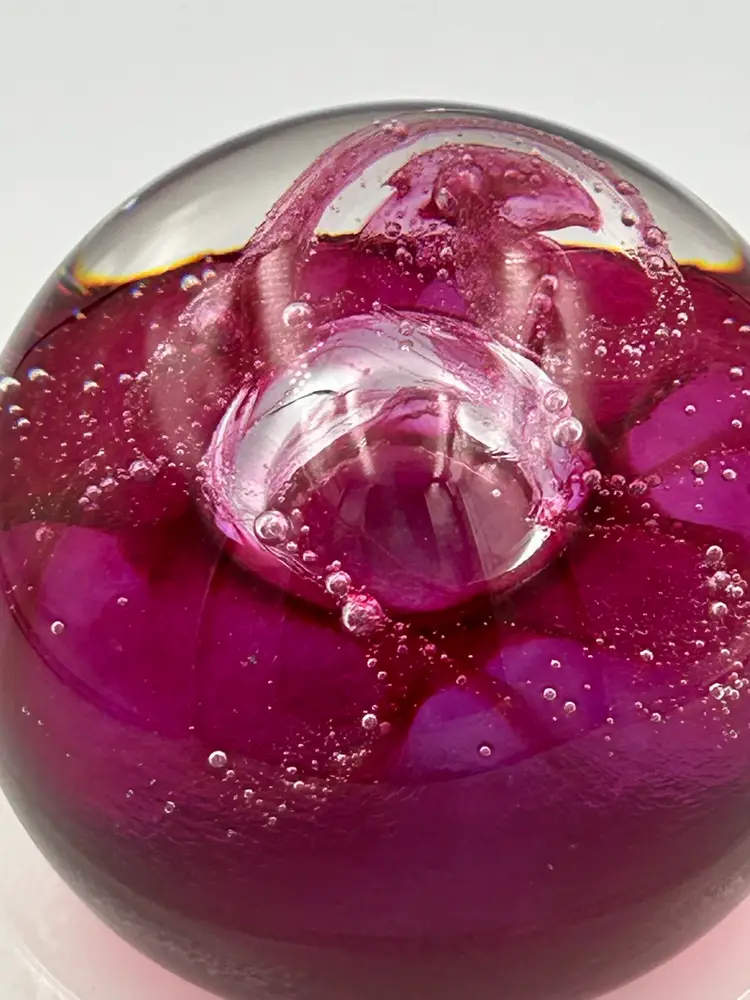 Cathiness Glass “ Fireball” Hand Blown Glass Paperweight Fuchsia Scotland