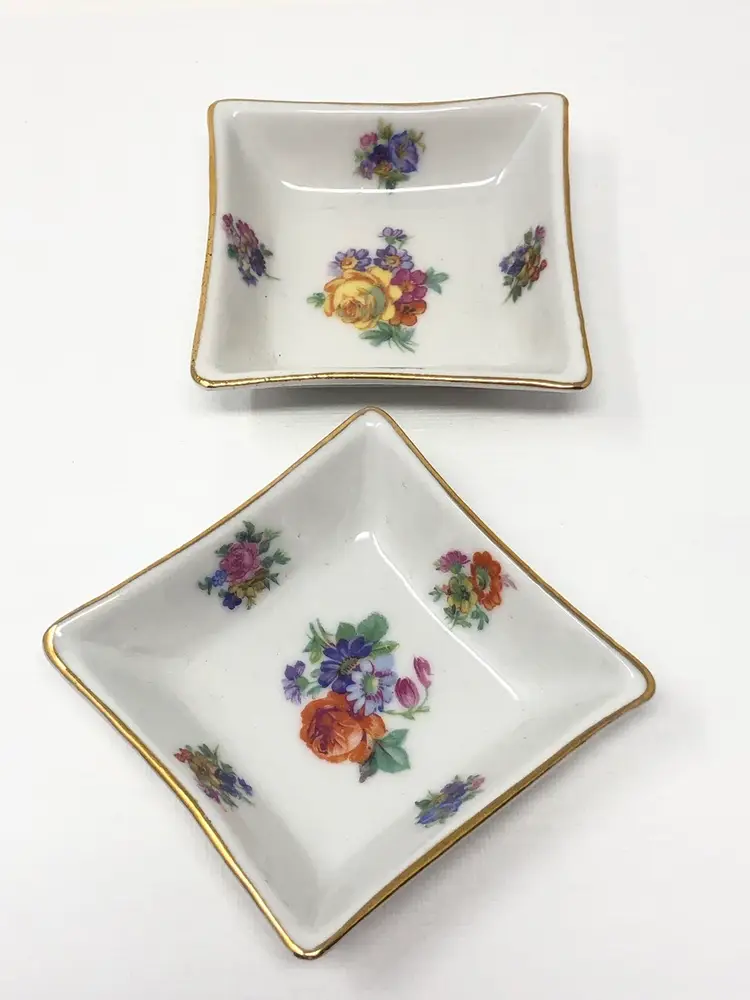 Pair of Rose Floral Trinket Dishes Germany
