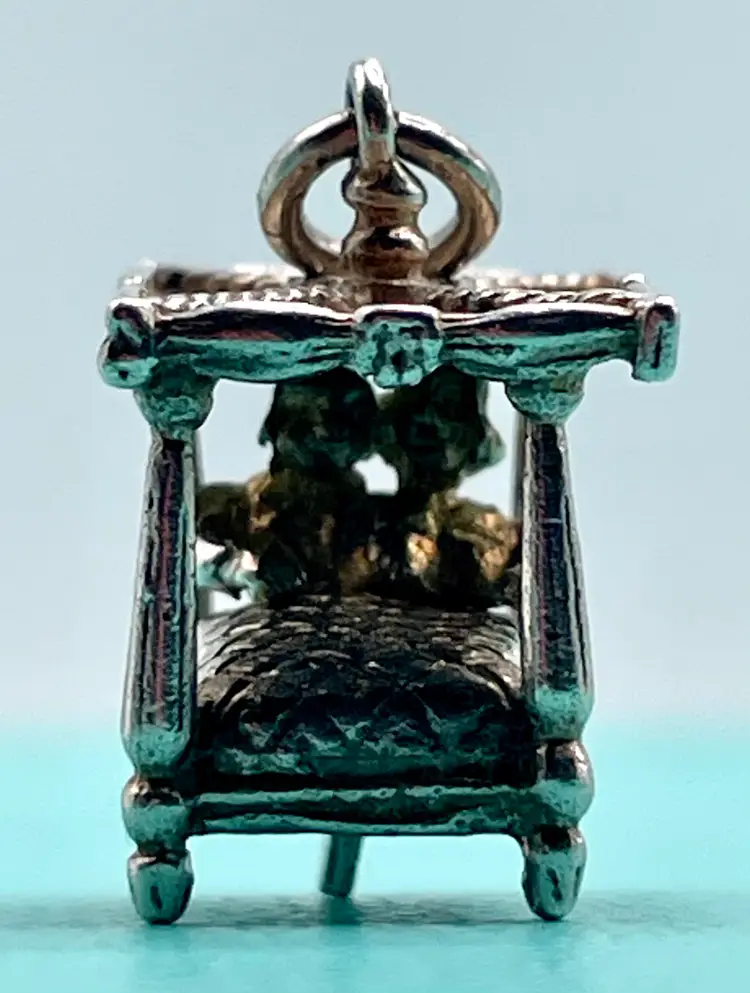 Vintage Couple in a Four Poster Bed Sterling Silver Charm - EXTREMELY RARE and spectacular moving, articulating