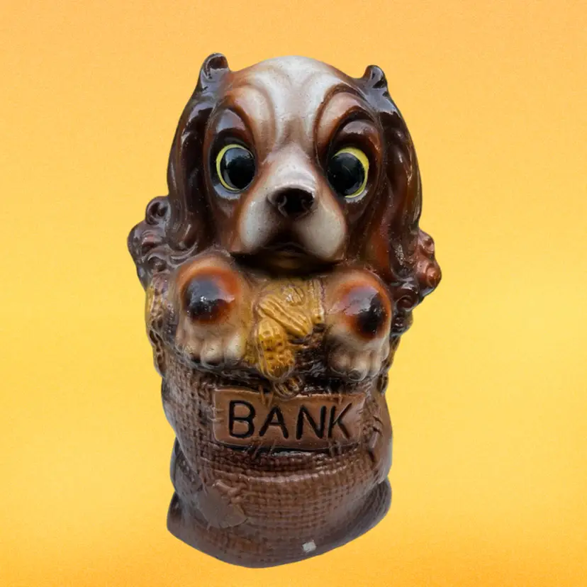 Vintage Chalkware Spaniel Puppy Bank
