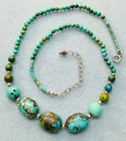 Southwestern Turquoise & Sterling Silver Necklace 22.5”