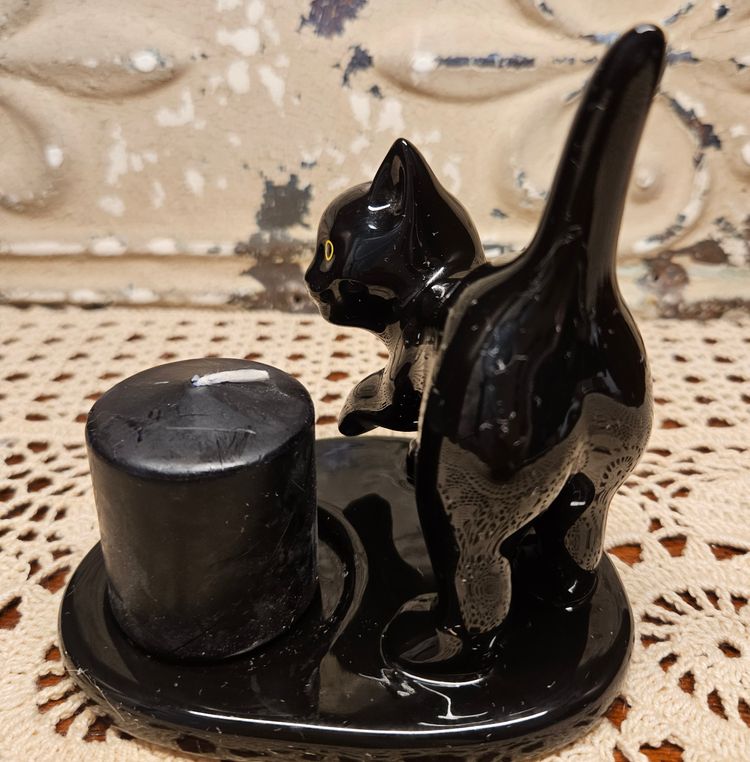 PartyLite Black Cat Ceramic Votive Tea Light Candle Holder Halloween Fall Autumn