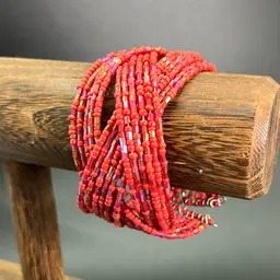 Red Beaded Braided Cuff Bracelet
