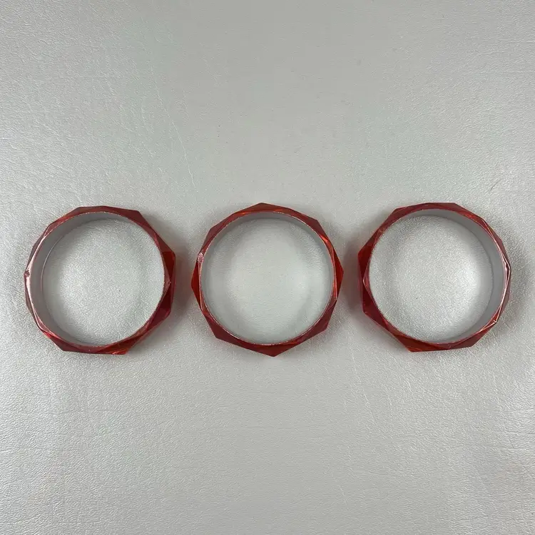 Retro Lot Of 3 Iridescent Pink Red Orange Faceted Bangle Bracelets Stackable