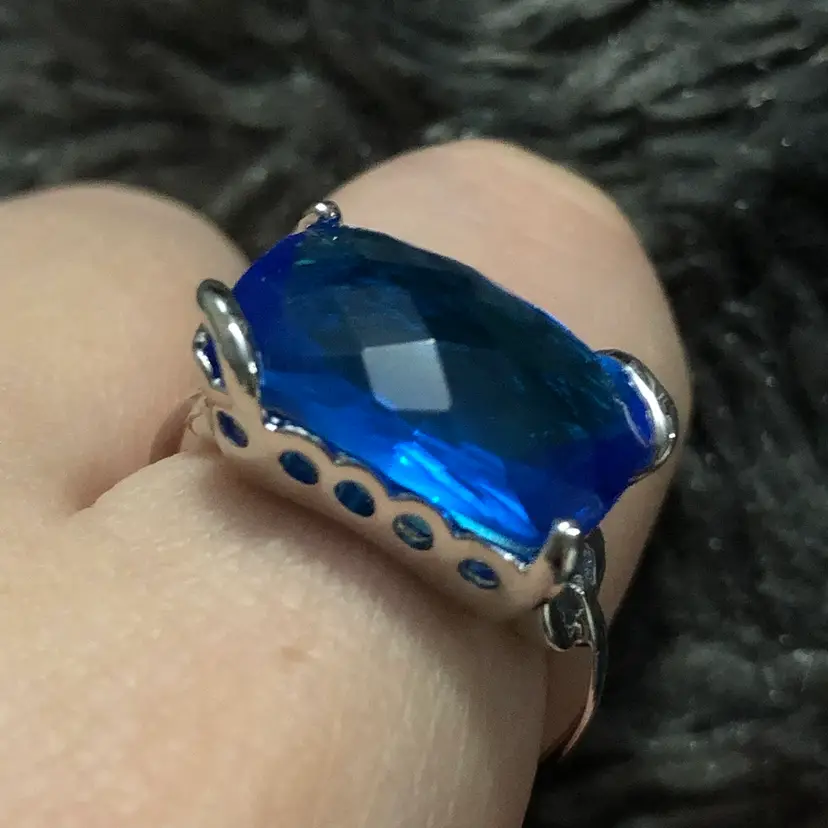 Large Statement Blue Stone Silver-Tone Size 9 Ring
