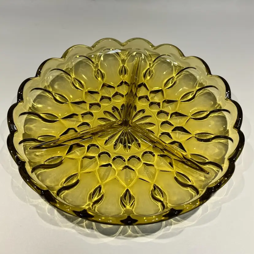 Anchor Hocking- “Fairfield” - Golden Amber- Glass Divided Dish - Serving Plate- Relish- 8.75”