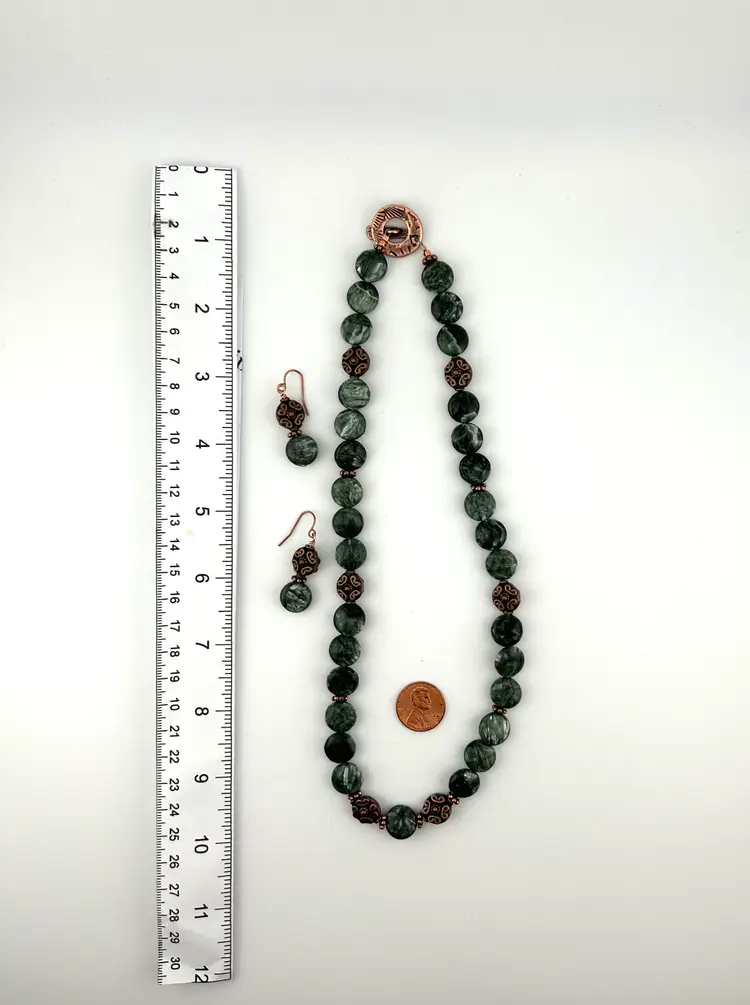 Seraphinite and Copper Beaded Necklace and Earring Set Made By Me