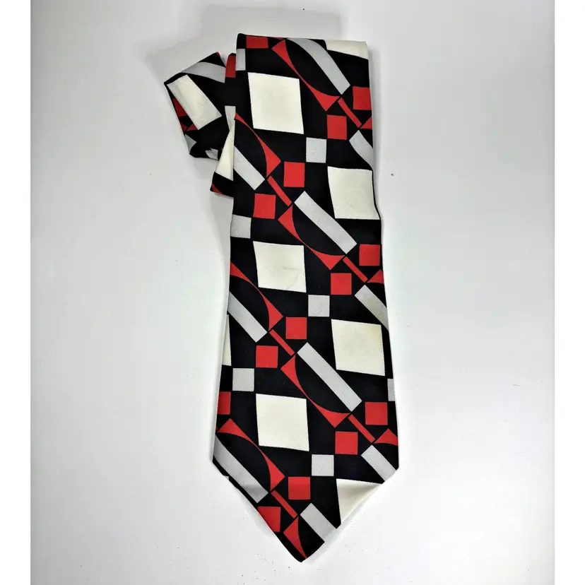 RWB Geometric Wide Necktie Classic Business Work Formal Made Italy 70s Vintage