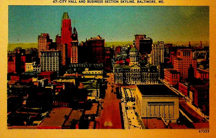 City Hall & Business Section Skyline Postcard Baltimore Md