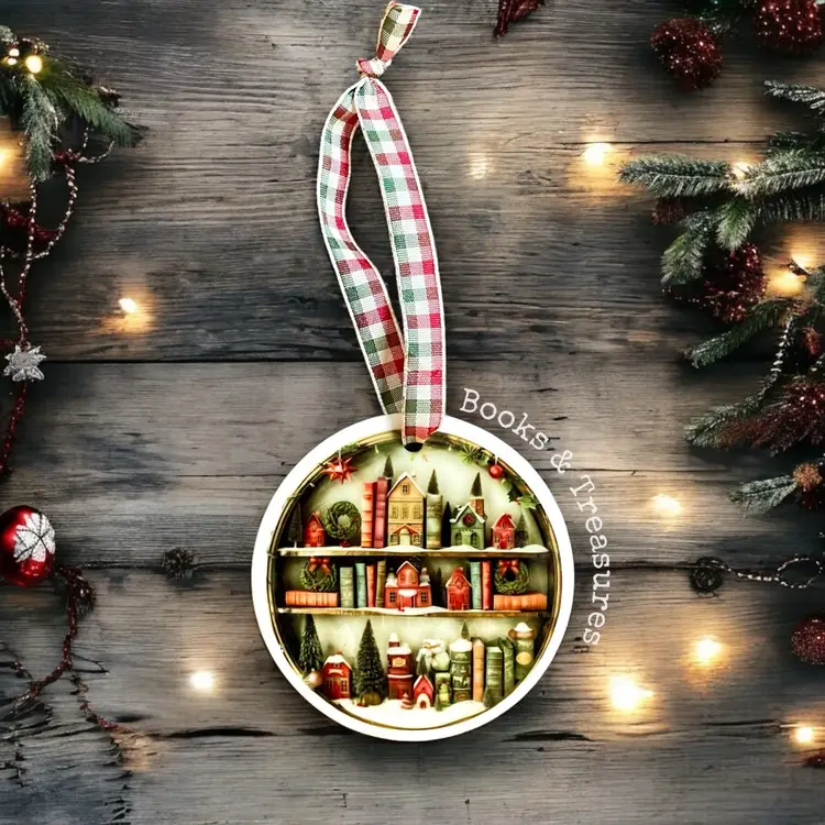 Holiday Bookshelf Ceramic Ornament Christmas Gift for Book Lovers