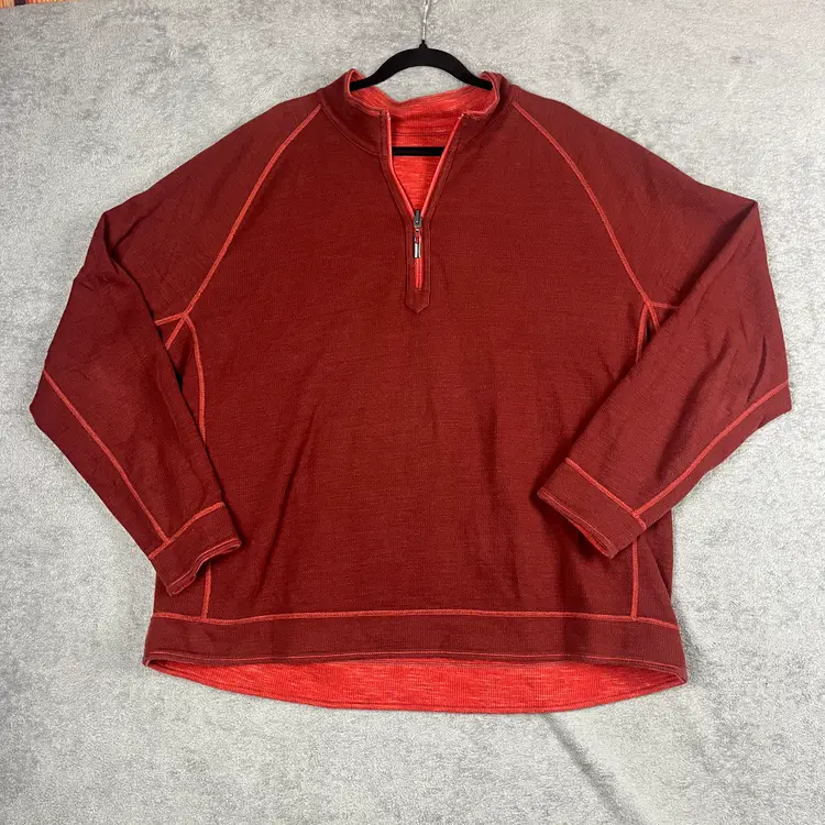 Tommy Bahama Reversible Sweatshirt Men’s XL Quarter Zip Pullover Red Heather Casual