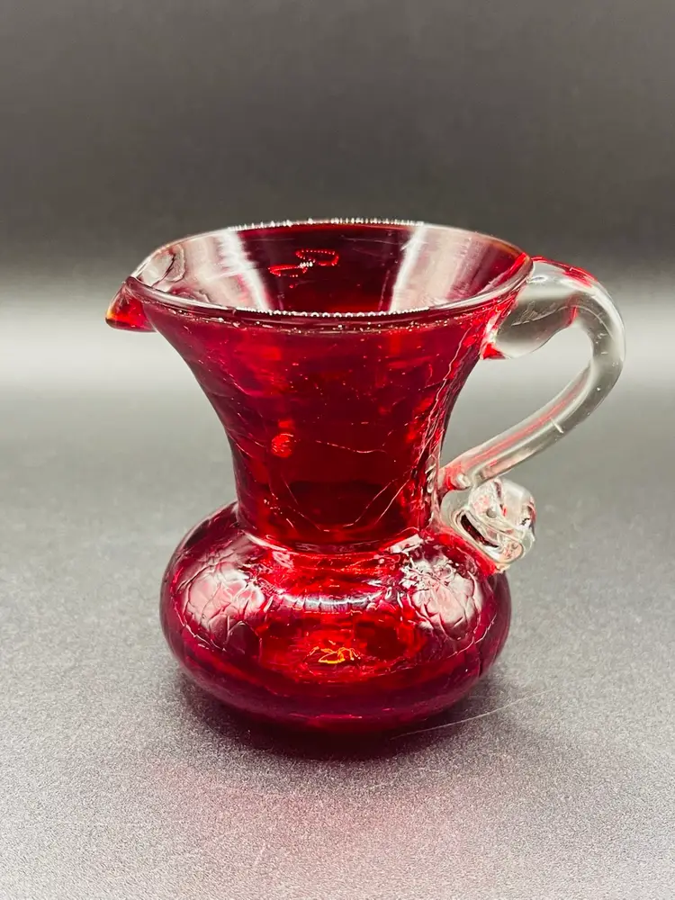 Vintage Hand Blown Pilgrim Red Crackle Glass Pitcher